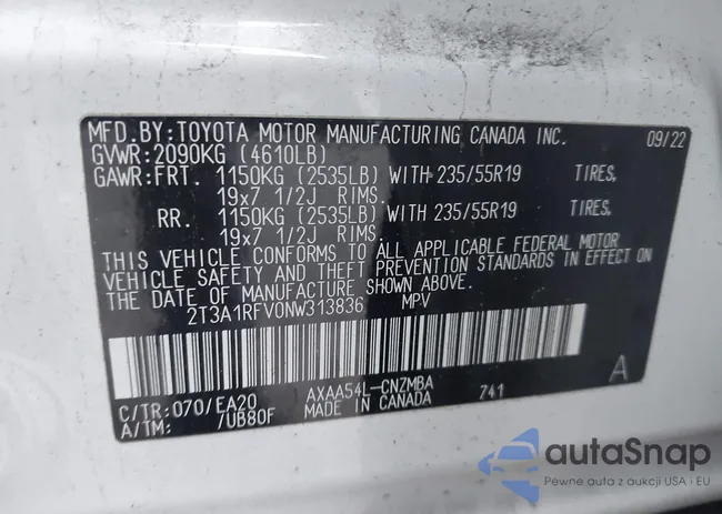 2T3A1RFV0NW313836: 43744336