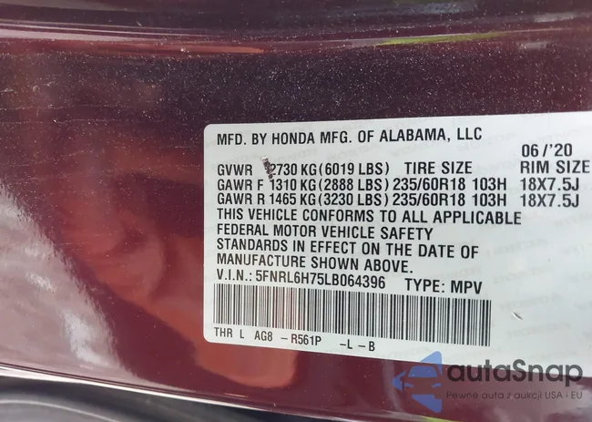 5FNRL6H75LB064396: 43744387