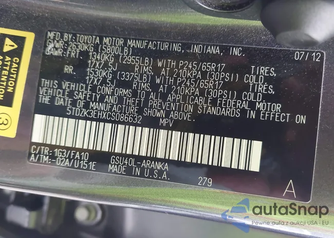 5TDZK3EHXCS086632: 43743654