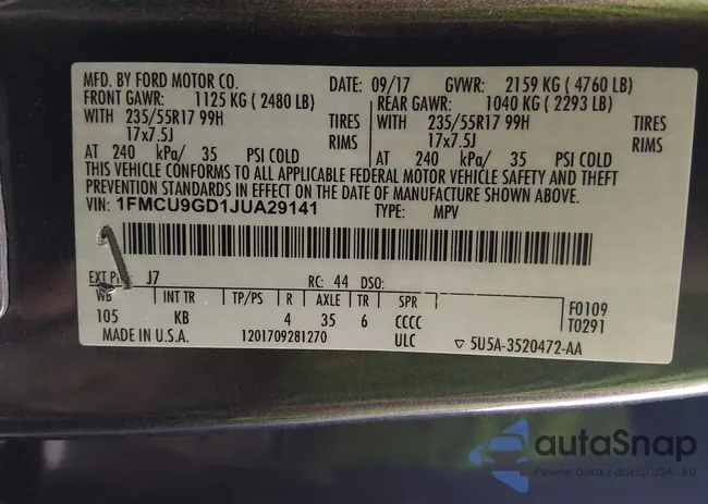 1FMCU9GD1JUA29141: 43743655