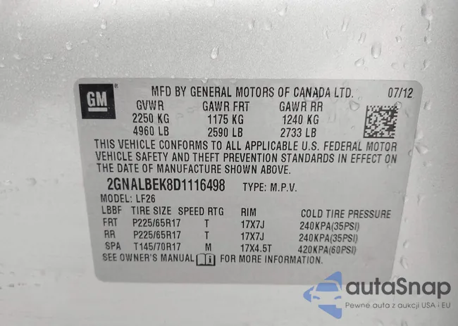 2GNALBEK8D1116498: 43743926