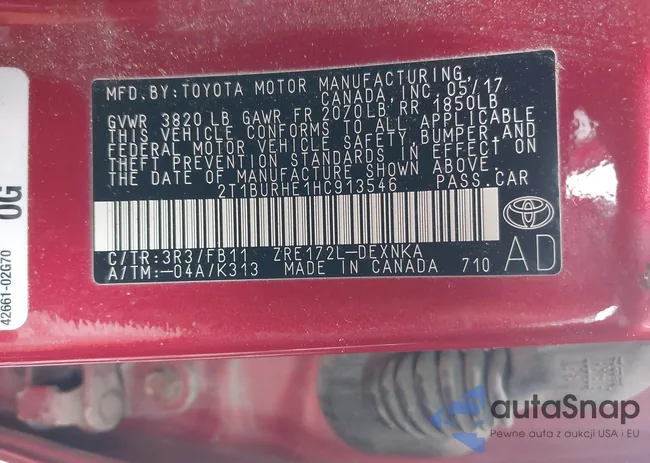 2T1BURHE1HC913546: 43745124