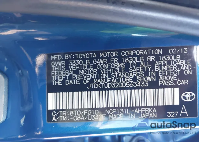 JTDKTUD32DD563433: 43745320