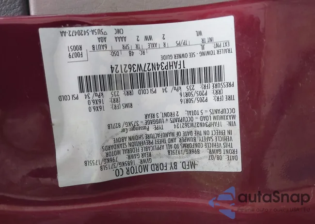 1FAHP34N27W362124: 43745388