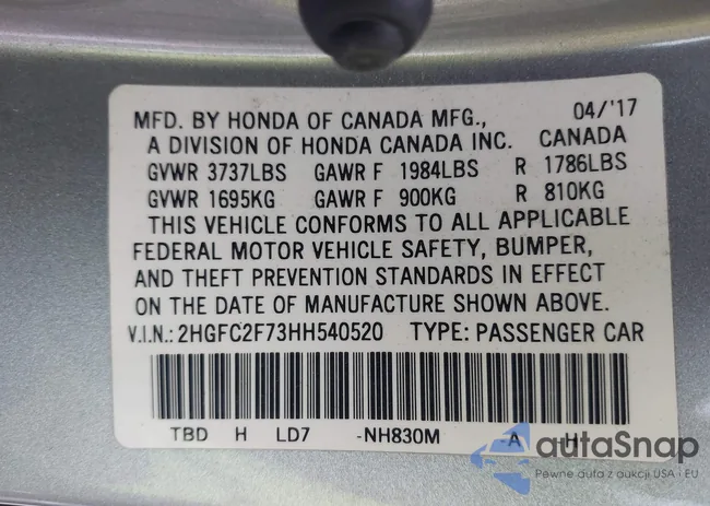 2HGFC2F73HH540520: 43745540