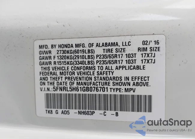 5FNRL5H61GB076701: 43745545