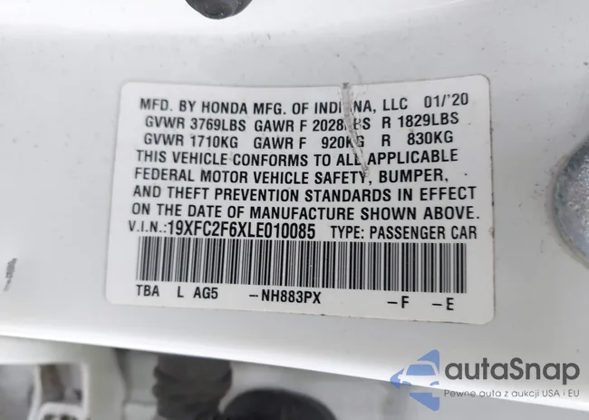 19XFC2F6XLE010085: 43744787