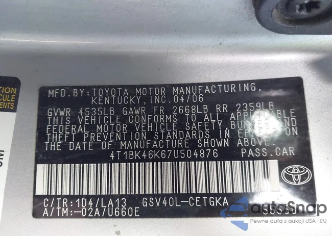 4T1BK46K67U504876: 43744858