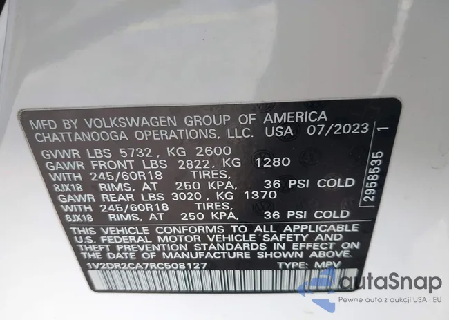 1V2DR2CA7RC508127: 43746040