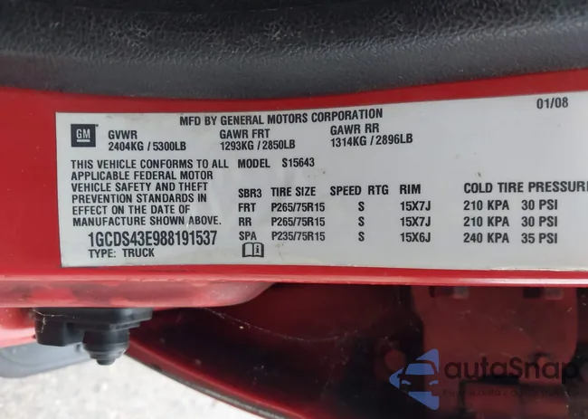 1GCDS43E988191537: 43746475