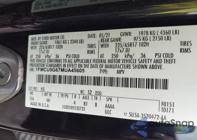 1FMCU0G67MUA45605: 43746552