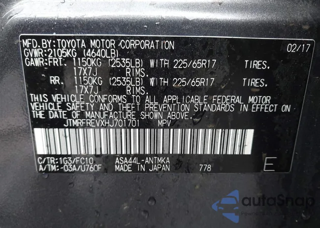 JTMRFREVXHJ701701: 43746617