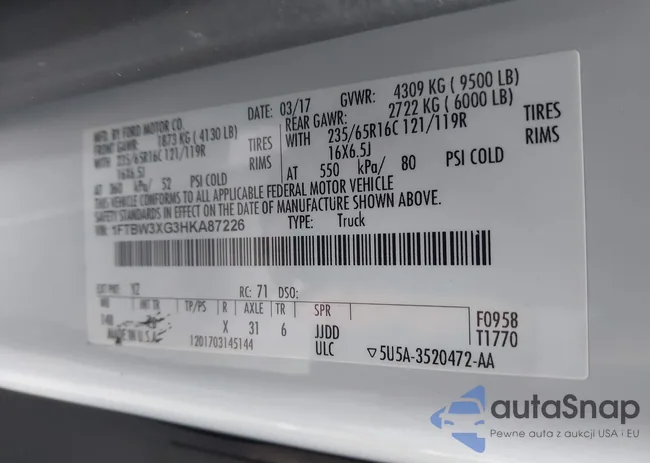 1FTBW3XG3HKA87226: 43745640