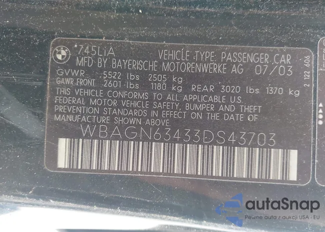 WBAGN63433DS43703: 43747543