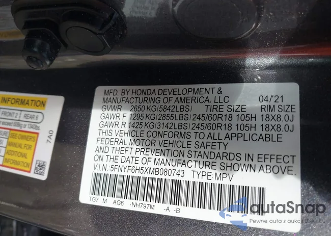 5FNYF6H5XMB080743: 43746749