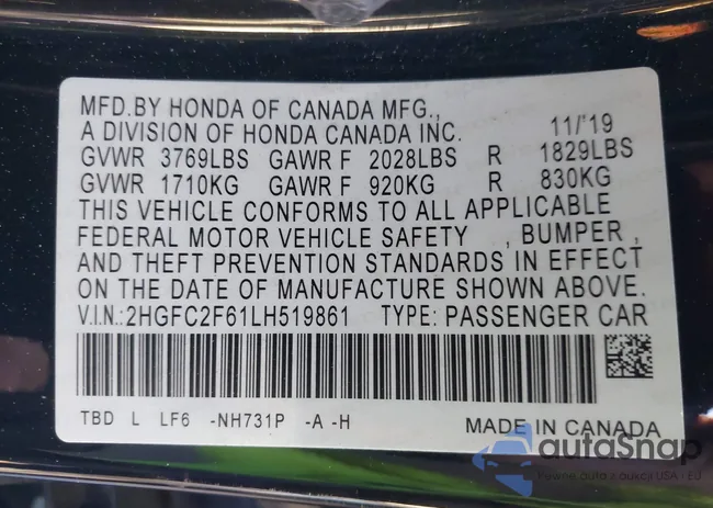 2HGFC2F61LH519861: 43748198