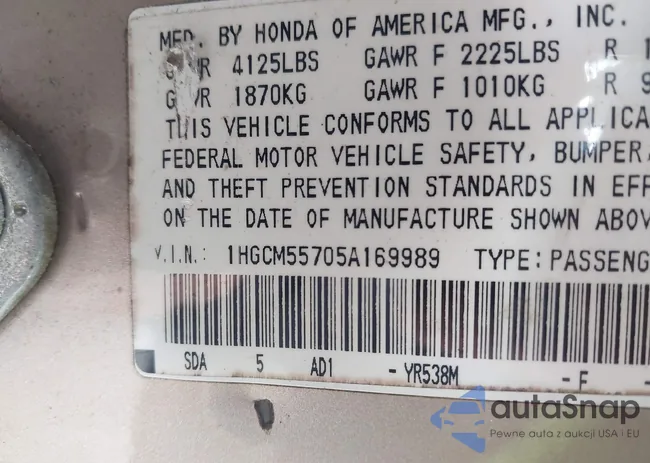 1HGCM55705A169989: 43748241