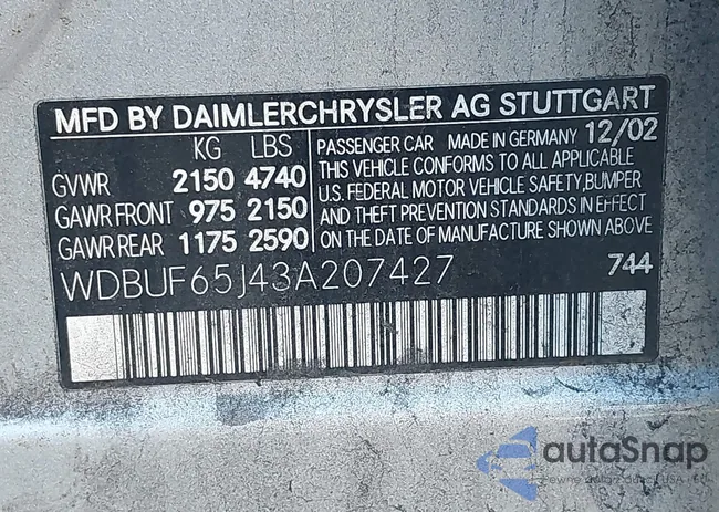 WDBUF65J43A207427: 43748473