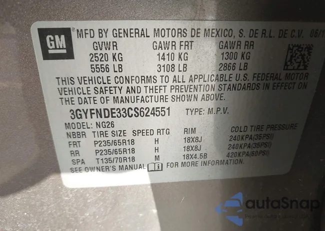 3GYFNDE33CS624551: 43747706