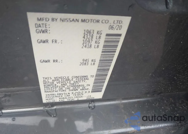 1N4BL4BV3LN320233: 43748010