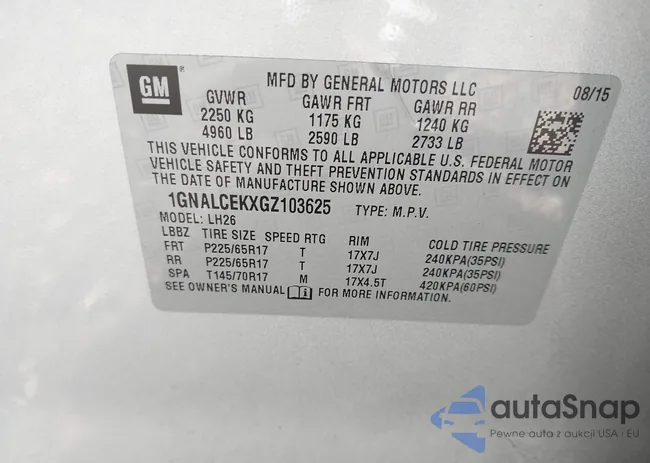 1GNALCEKXGZ103625: 43748785