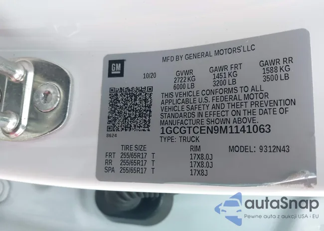 1GCGTCEN9M1141063: 43748874