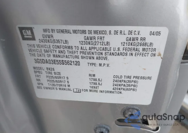 3G5DA03E55S562120: 43750095