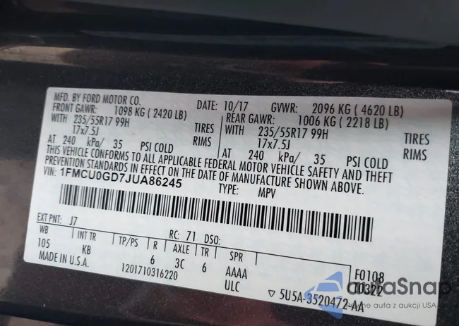 1FMCU0GD7JUA86245: 43750213