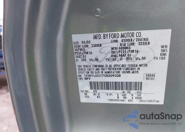 1FMYU03175KE09308: 43750229