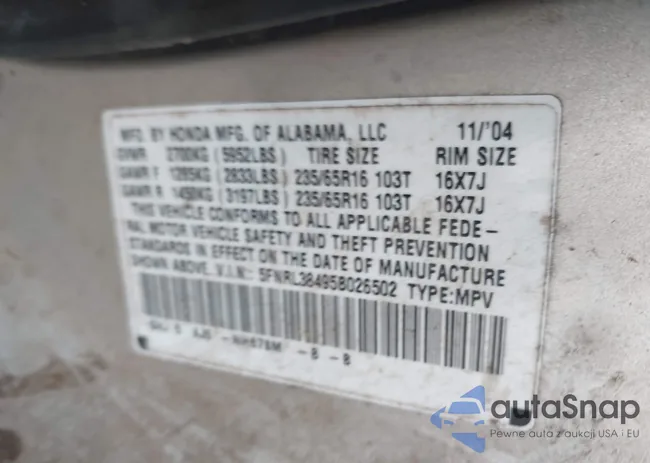 5FNRL38495B026502: 43750371