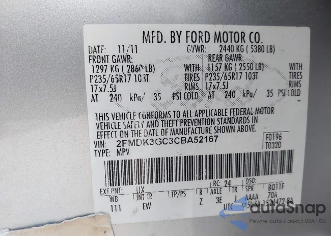 2FMDK3GC3CBA52167: 43750477