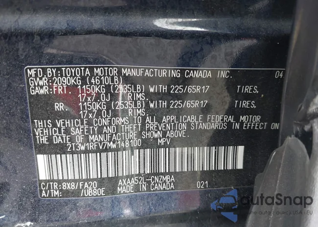 2T3W1RFV7MW148100: 43750482