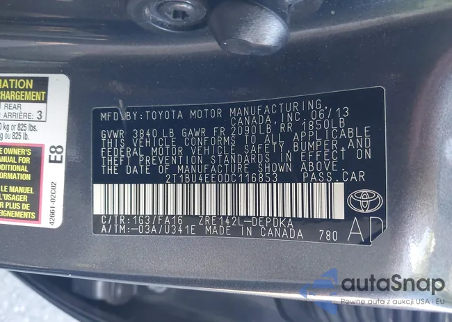 2T1BU4EE0DC116853: 43750612