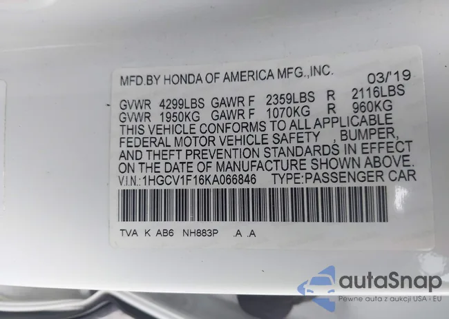 1HGCV1F16KA066846: 43750614