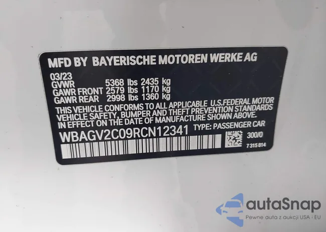 WBAGV2C09RCN12341: 43750023