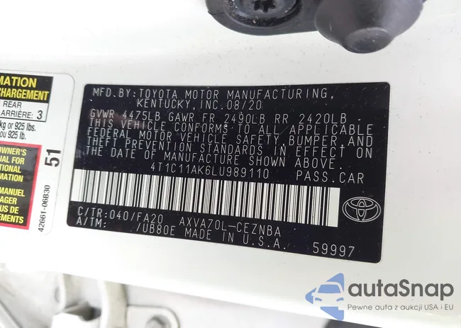 4T1C11AK6LU989110: 43751254