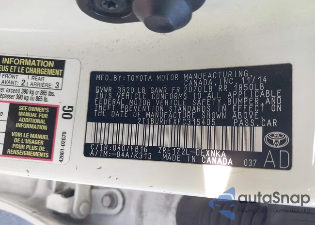 2T1BURHEXFC315405: 43751352