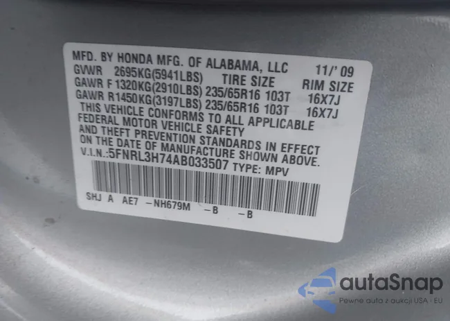 5FNRL3H74AB033507: 43750910