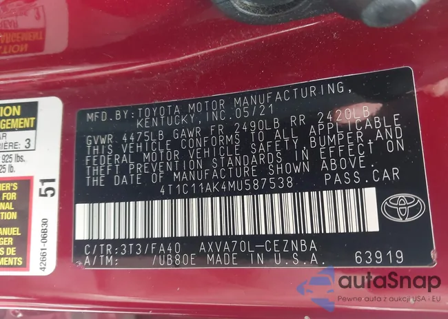 4T1C11AK4MU587538: 43751016