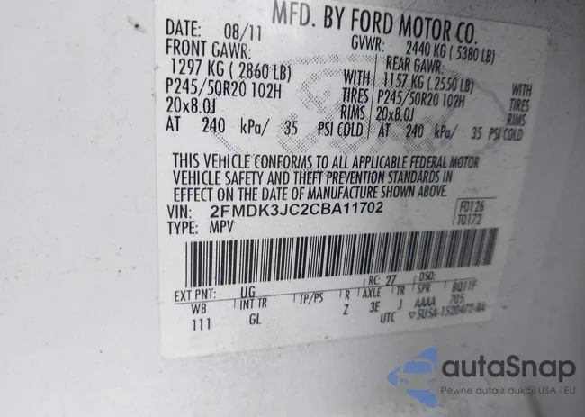 2FMDK3JC2CBA11702: 43752047