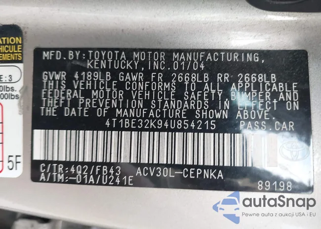 4T1BE32K94U854215: 43752053