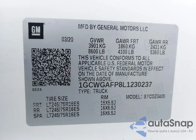 1GCWGAFP8L1230237: 43752433