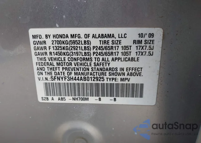 5FNYF3H44AB012925: 43751731