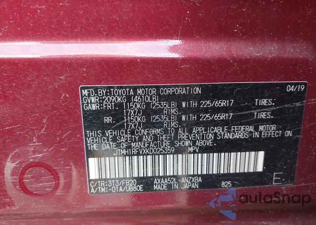 JTMH1RFVXKD025359: 43751739