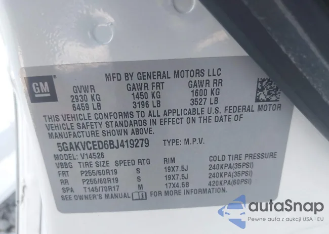 5GAKVCED6BJ419279: 43751941