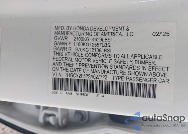 1HGCY2F52SA027722: 43753348