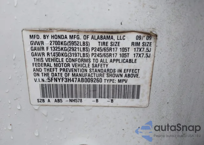 5FNYF3H47AB009260: 43753428