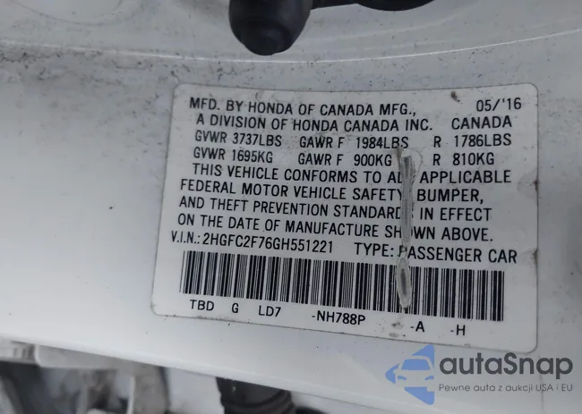 2HGFC2F76GH551221: 43752833