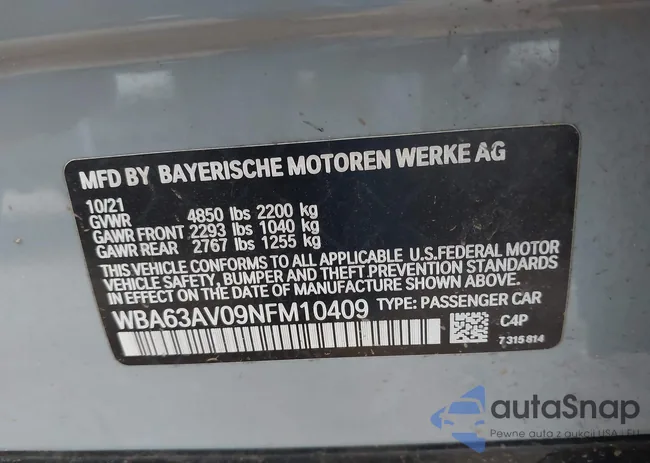 WBA63AV09NFM10409: 43754326