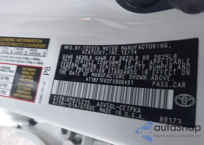 4T1BF1FK0FU906491: 43754500